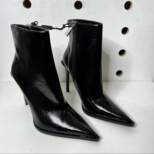 NEW Zara Pointed Toe Shiny Black Heeled Boots Rhinestones